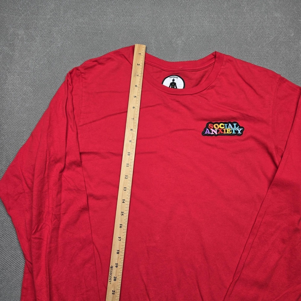 Supreme Shirt Mens XL Red Long Sleeve Social‎ Anxiety Embroidered Logo Tee - Picture 12 of 16